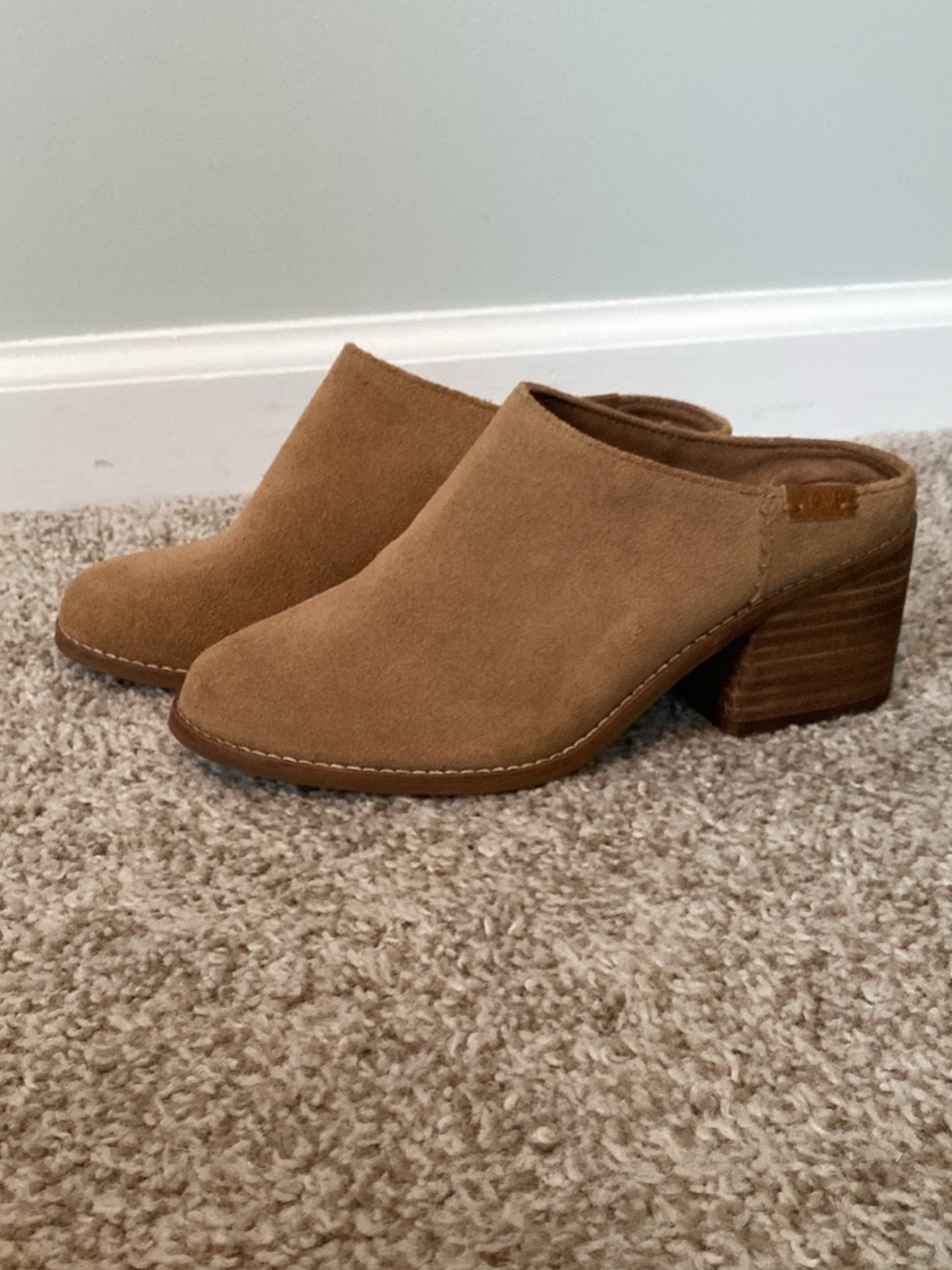 Toms Women's Camel Suede Slip-On Block Heel Mules